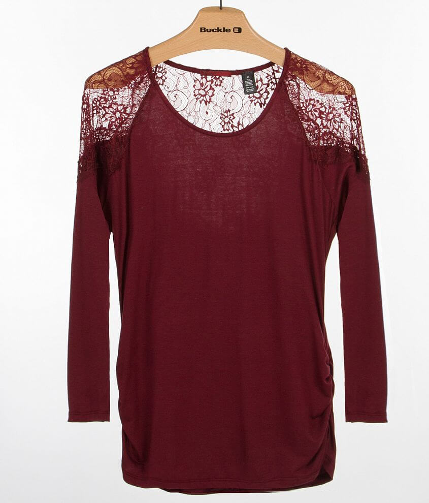 BKE red Pieced Lace Top front view