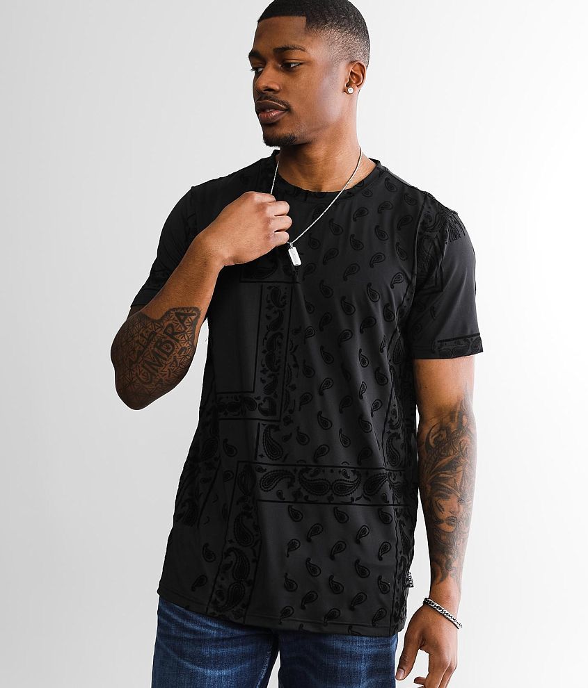 Black Paisley Print Shirt, Men's Tops