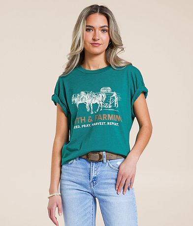 Modish Rebel Faith & Farming T-Shirt front view