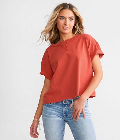 BKE Washed Boxy Cropped T-Shirt front view