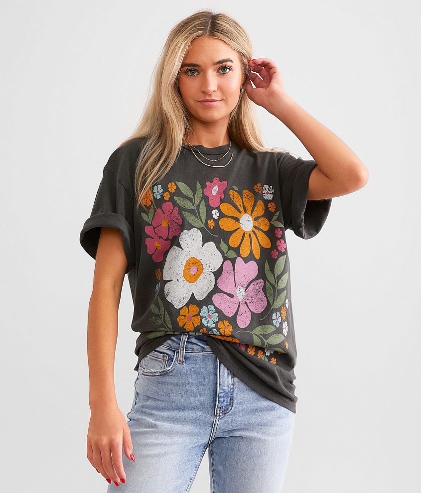 The Vinyl Icons Abstract Flowers Oversized T-Shirt front view