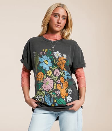 Modish Rebel Floral Cactus Oversized T-Shirt front view