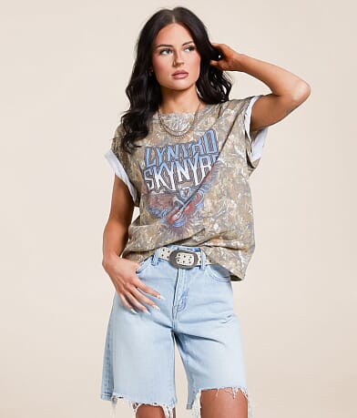 The Vinyl Icons Lynyrd Skynyrd Camo Band T-Shirt front view