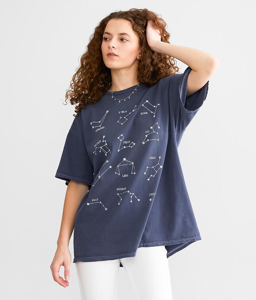 Modish Rebel Astrology Sign Oversized T-Shirt front view