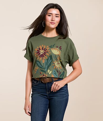 Modish Rebel Floral Mums Oversized T-Shirt front view