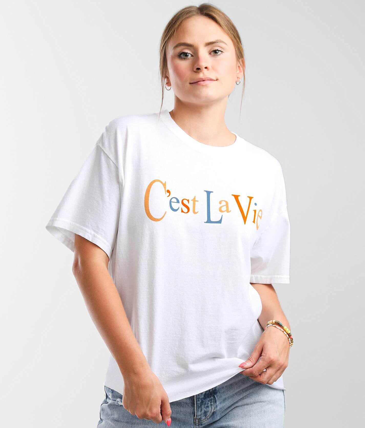 Modish Rebel C est La Vie T Shirt Women s T Shirts in White Buckle