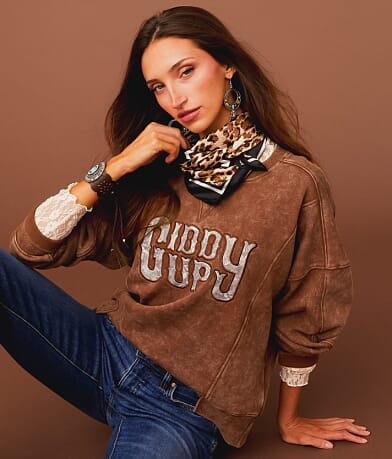 Sterling & Stitch Giddy Up Camo Pullover front view