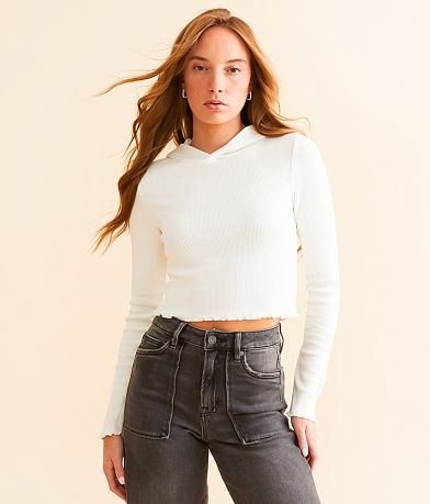 FITZ + EDDI Lettuce Trim Cropped Hoodie front view