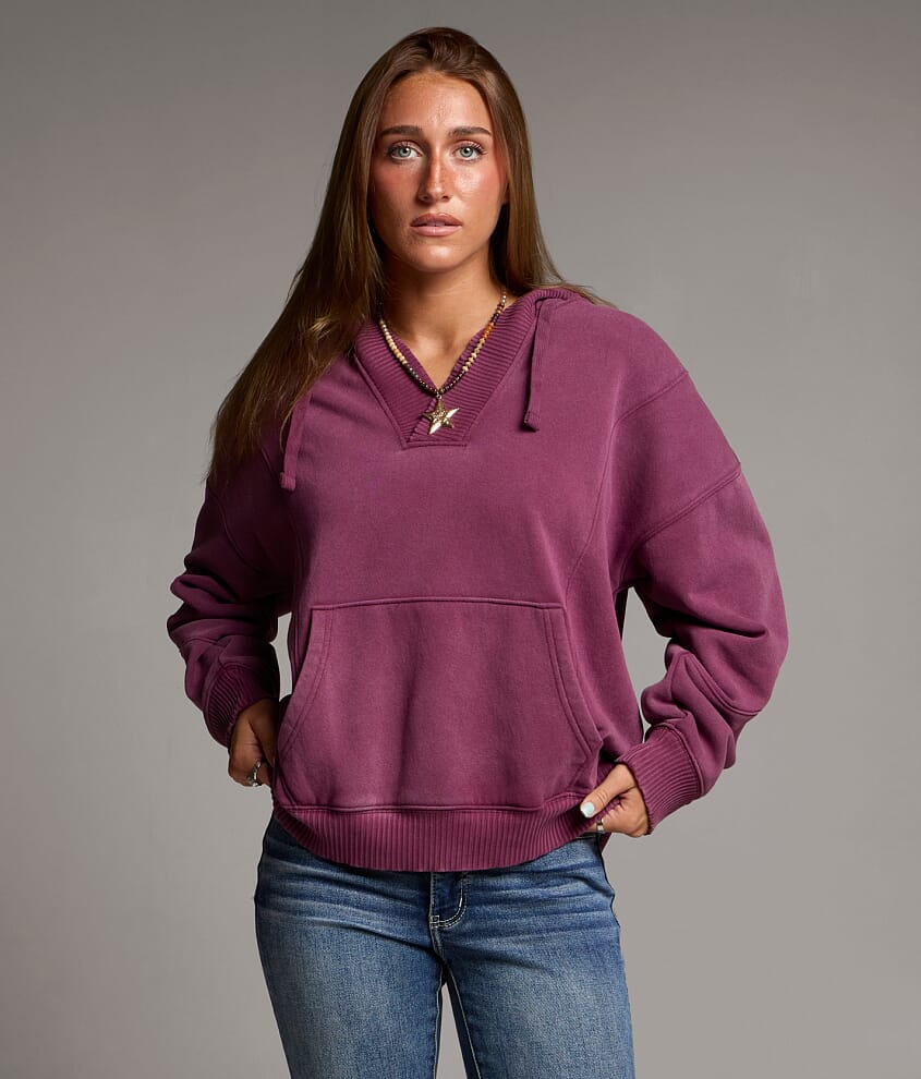 Ribbed Trim Hooded Sweatshirt
