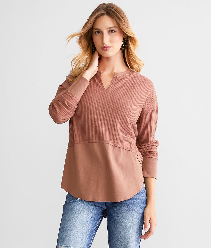 BKE Waffle Knit Top front view