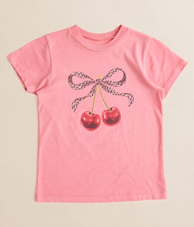 Modish Rebel Girls - Cherries & Leopard Bow T-Shirt front view