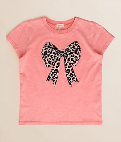 Modish Rebel Girls - Flocked Leopard Bow T-Shirt front view