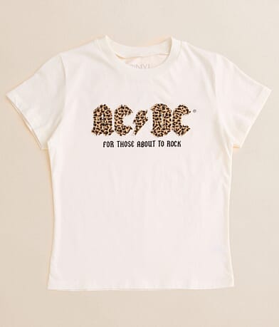 The Vinyl Icons Girls - AC/DC Leopard Band T-Shirt front view