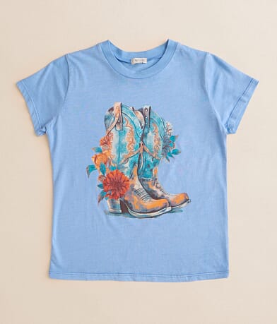 Modish Rebel Girls - Floral & Boots T-Shirt front view