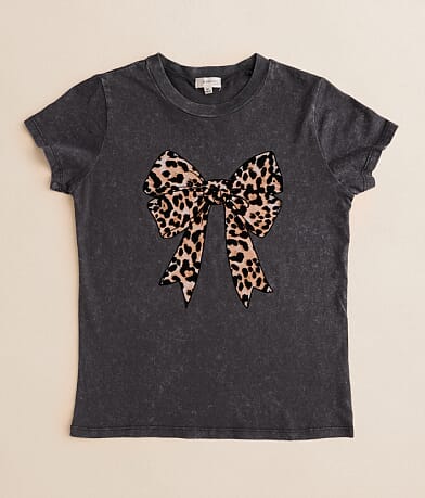 Modish Rebel Girls - Leopard Bow T-Shirt front view