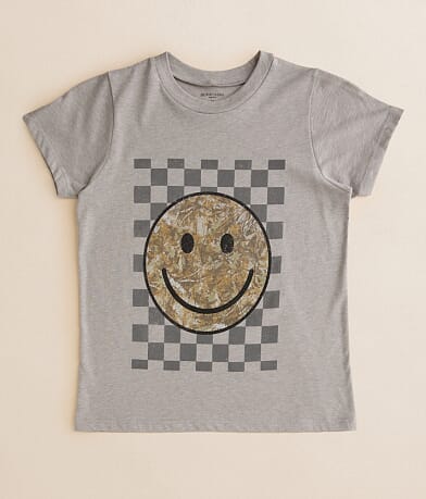 Modish Rebel Girls - Camo Smiley Checkered T-Shirt front view