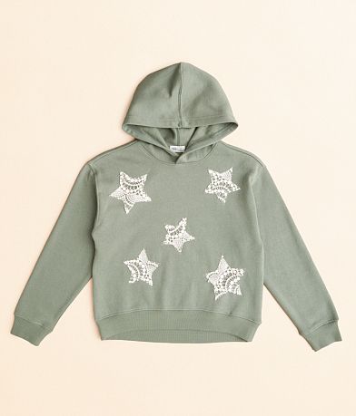 BKE Girls - Star Crochet Applique Hooded Sweatshirt front view