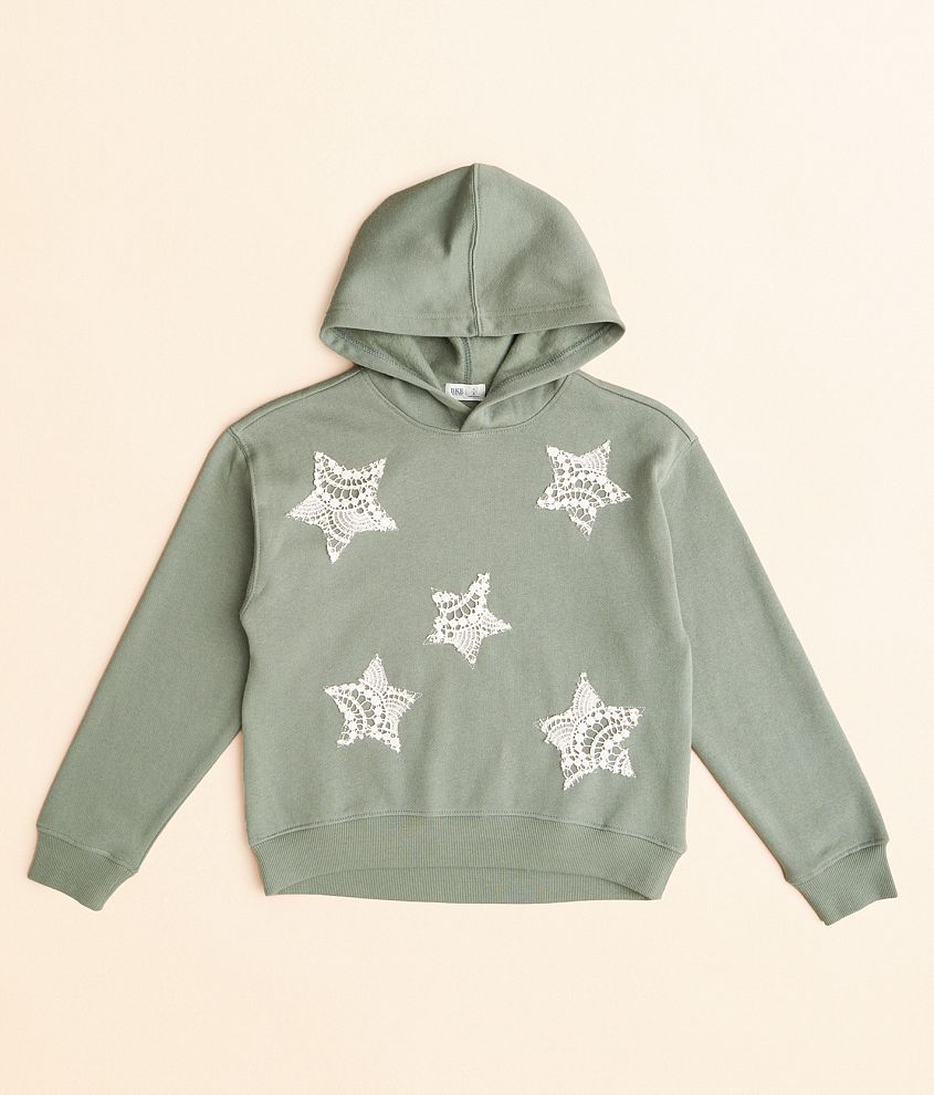 Girls - BKE Star Crochet Applique Hooded Sweatshirt front view