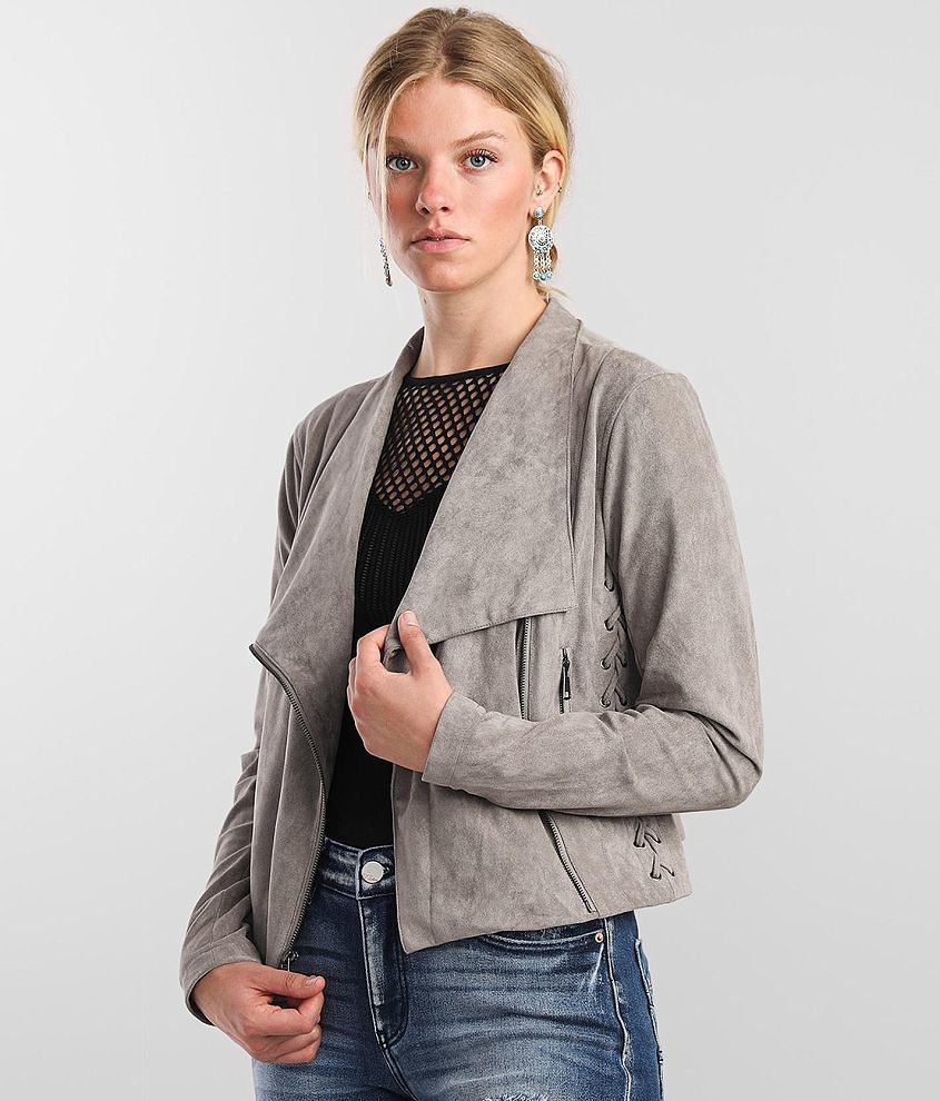 Willow &#38; Root Faux Suede Lace-Up Jacket front view
