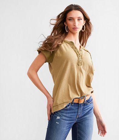 BKE Washed Raglan Henley front view