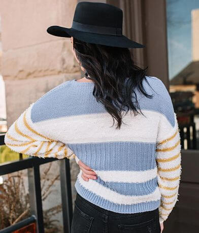 Willow &amp; Root Fuzzy Striped Sweater back view