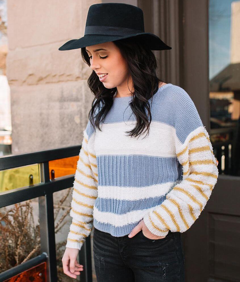 Willow &#38; Root Fuzzy Striped Sweater front view