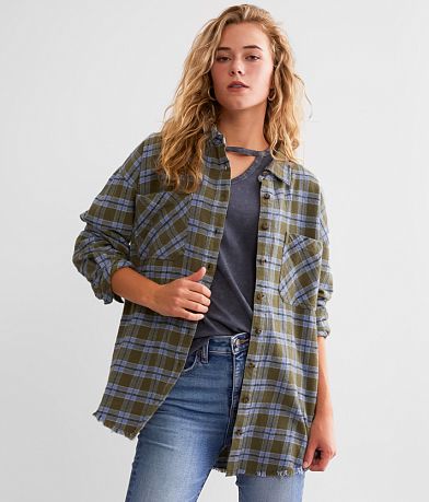 BKE Plaid Boyfriend Flannel Shirt front view