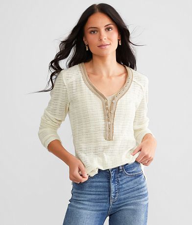 BKE Raw Edge Henley front view