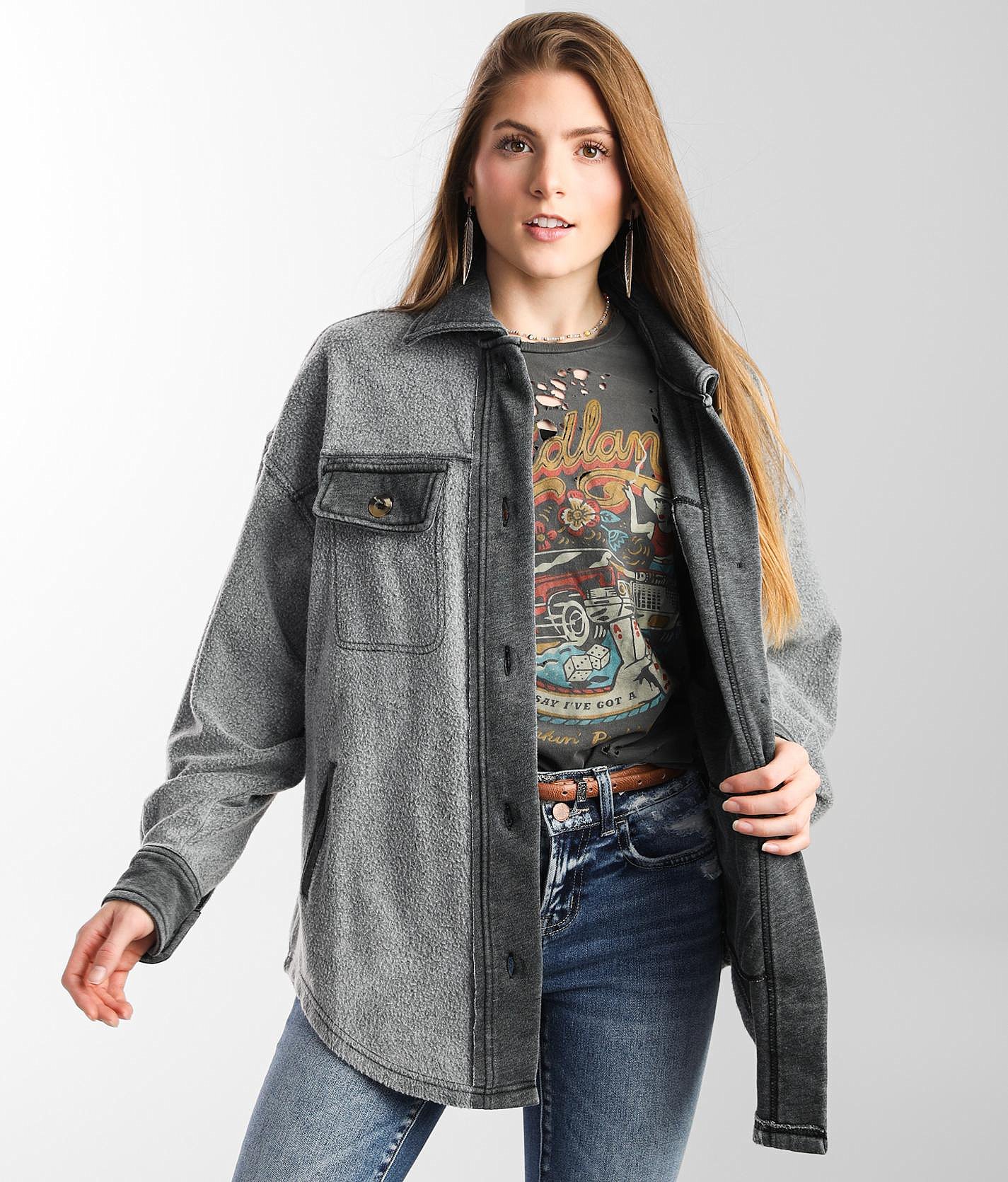 BKE Reverse Fleece Shacket - Women's Coats & Jackets In Washed Black ...