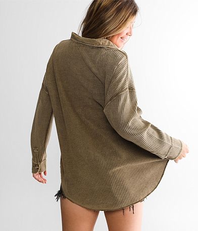 BKE Washed Waffle Knit Top back view