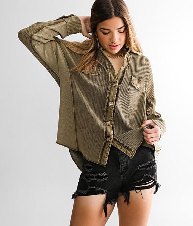 BKE Washed Waffle Knit Top full left side view
