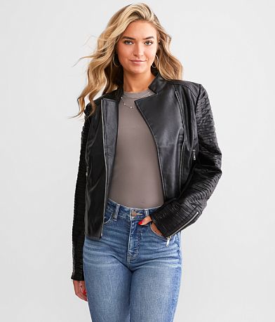 BKE Textured Mock Neck Moto Jacket front view