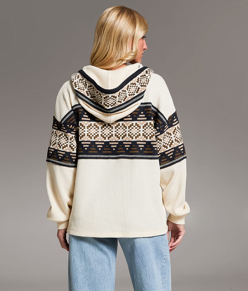Pieced Sweater Waffle Knit Hoodie