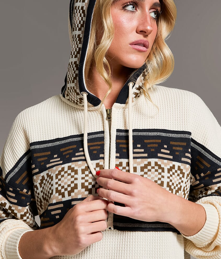 Pieced Sweater Waffle Knit Hoodie