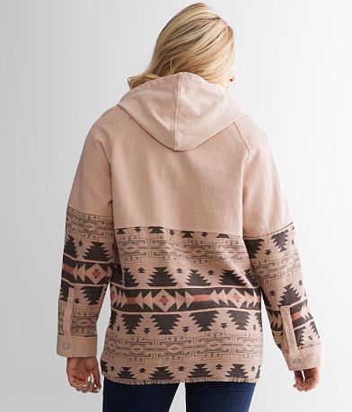 BKE Pieced Denim Hooded Shacket BACK