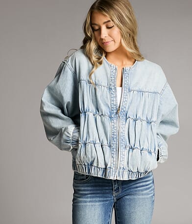 Ruched Denim Bomber Jacket thumbnail 5
