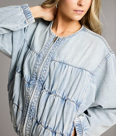 Ruched Denim Bomber Jacket thumbnail 7