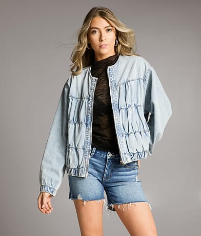 Ruched Denim Bomber Jacket thumbnail 3