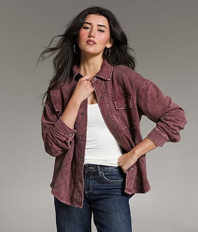 BKE Quilted Knit Shacket front view