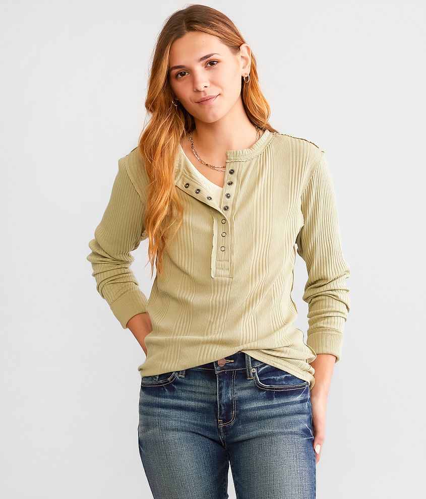 BKE Varigated Rib Henley front view