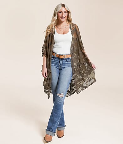 Daytrip Embroidered Mesh Kimono - One Size front view
