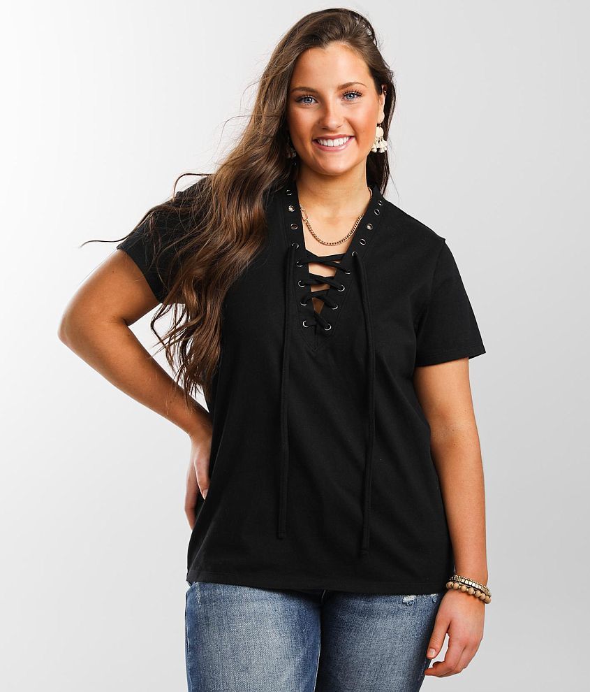 Buckle Black Lace Blouse - Women's Shirts/Blouses in Black