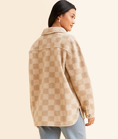 Open SZN Checkered Fleece Shacket back view