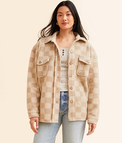 Open SZN Checkered Fleece Shacket front view