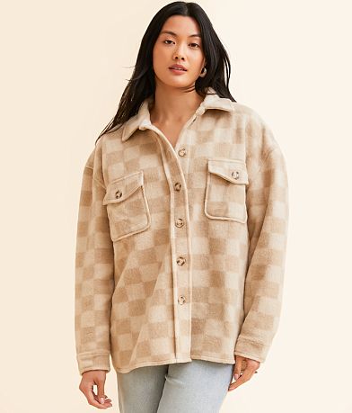 Open SZN Checkered Fleece Shacket full right side view