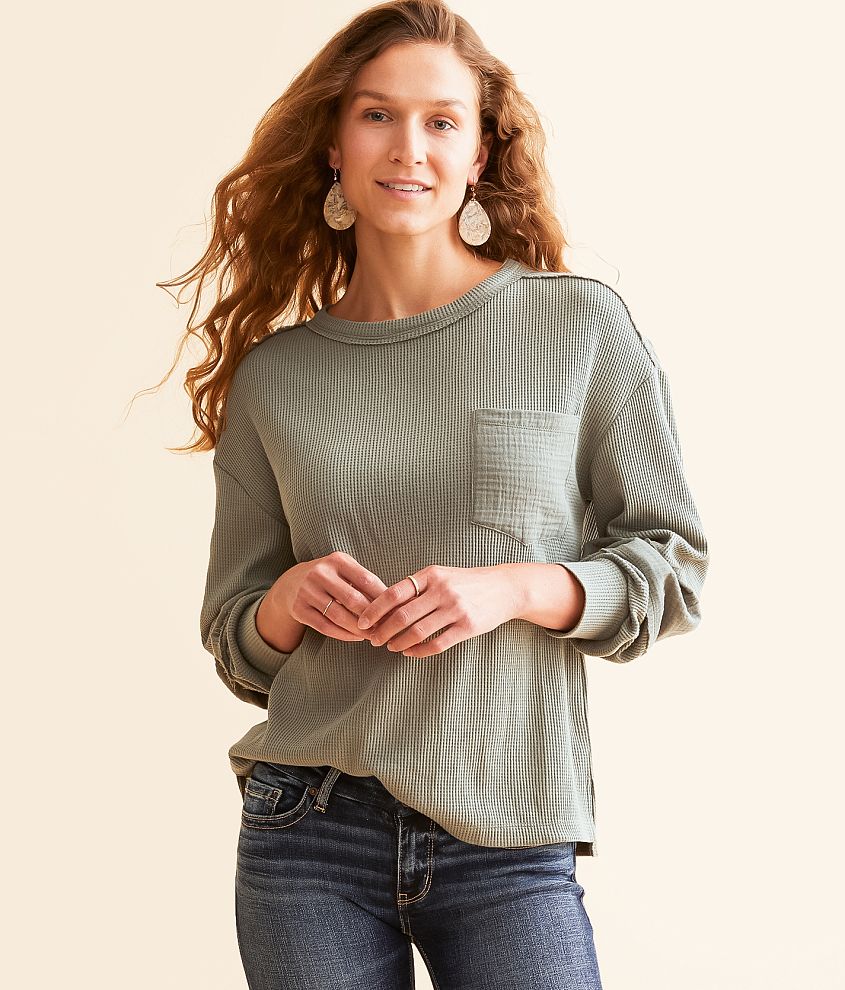 BKE Pieced Waffle Knit Top front view