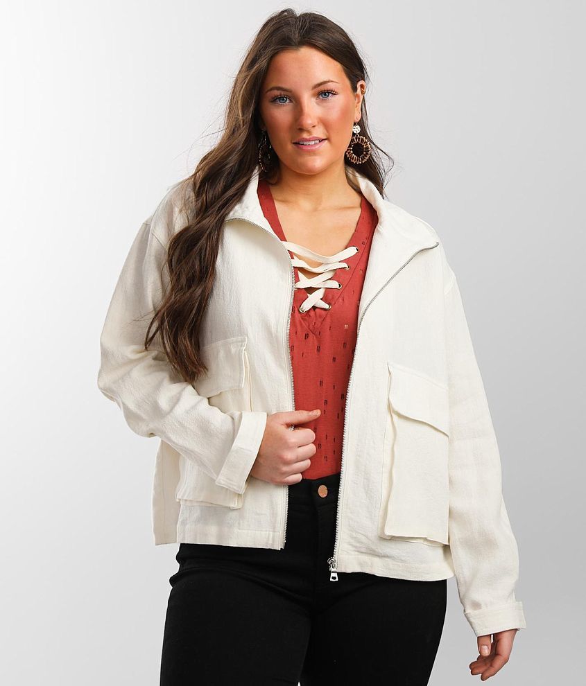 BKE Woven Mock Neck Jacket front view