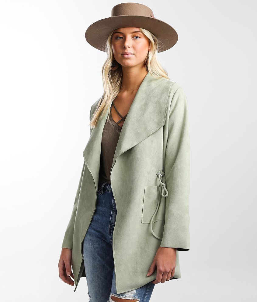 Daytrip Faux Suede Flyaway Trench Jacket front view