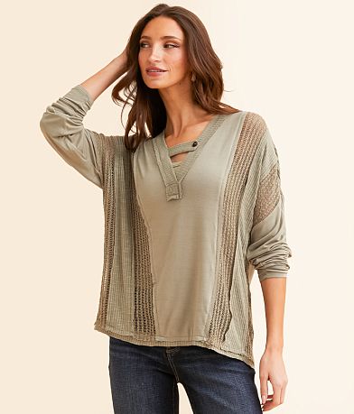 BKE Pieced Crochet Top front view