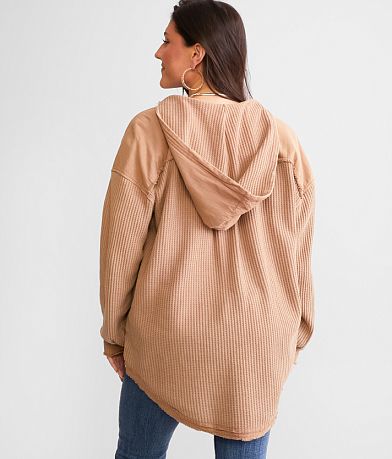 BKE Oversized Waffle Knit Hooded Shirt back view